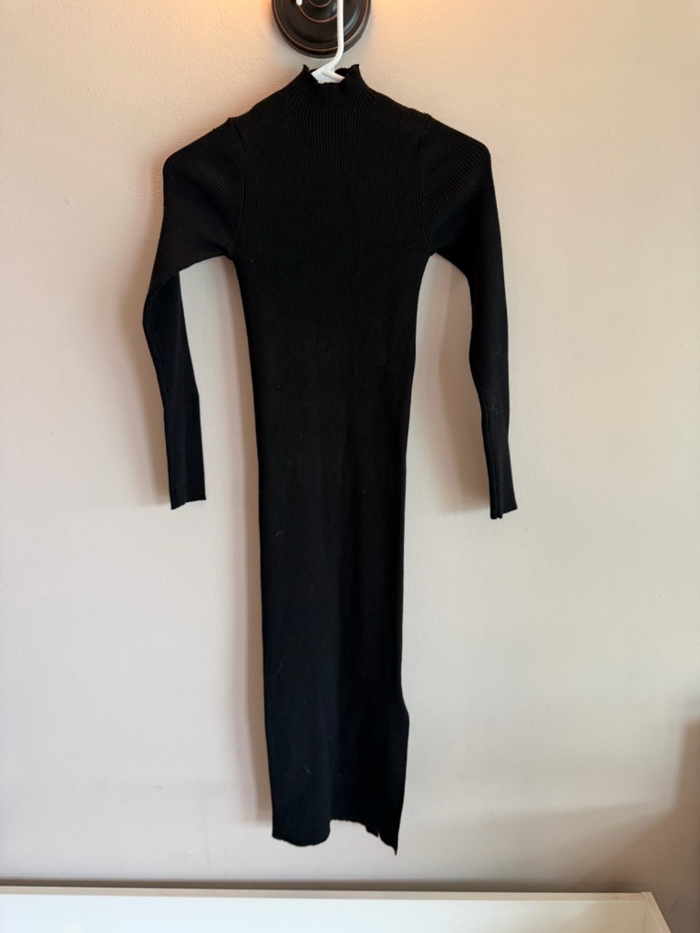 VICI Black Ribbed Mock Neck Long Sleeve‎ Midi Bodycon Dress XS